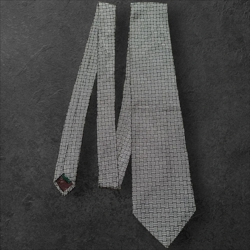 Lauren Ralph Lauren Silk Tie Gray Basketweave‎ Pattern USA Made Green